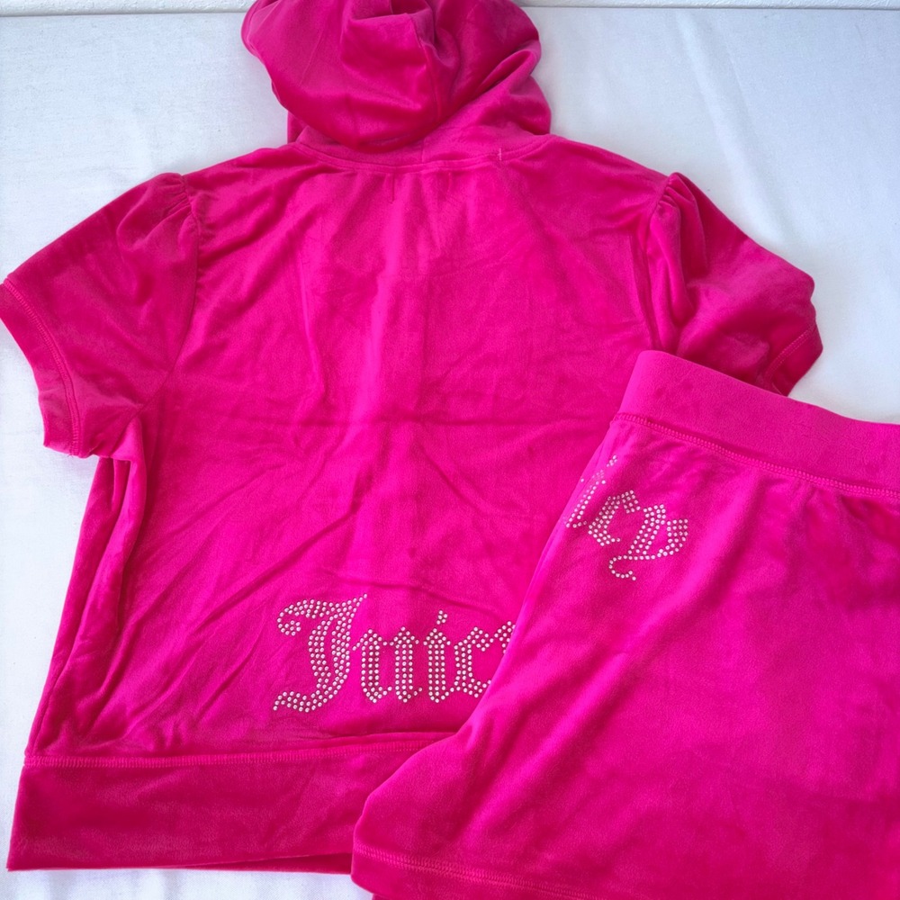 Juicy Couture Vixen Pink Velour Short Sleeve Hoodie and Shorts Set XL tracksuit